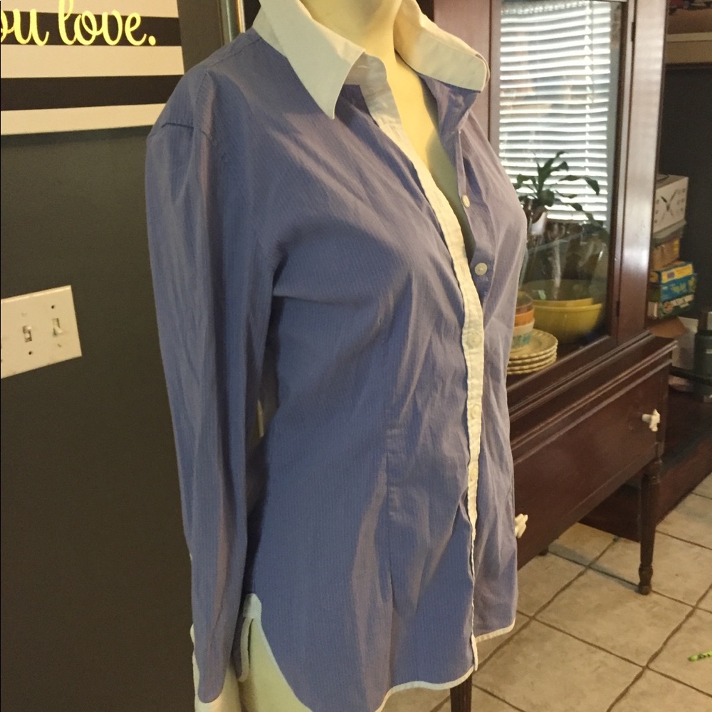 Express Button Down Pin Stripe Blouse Size M Fitte - image 2